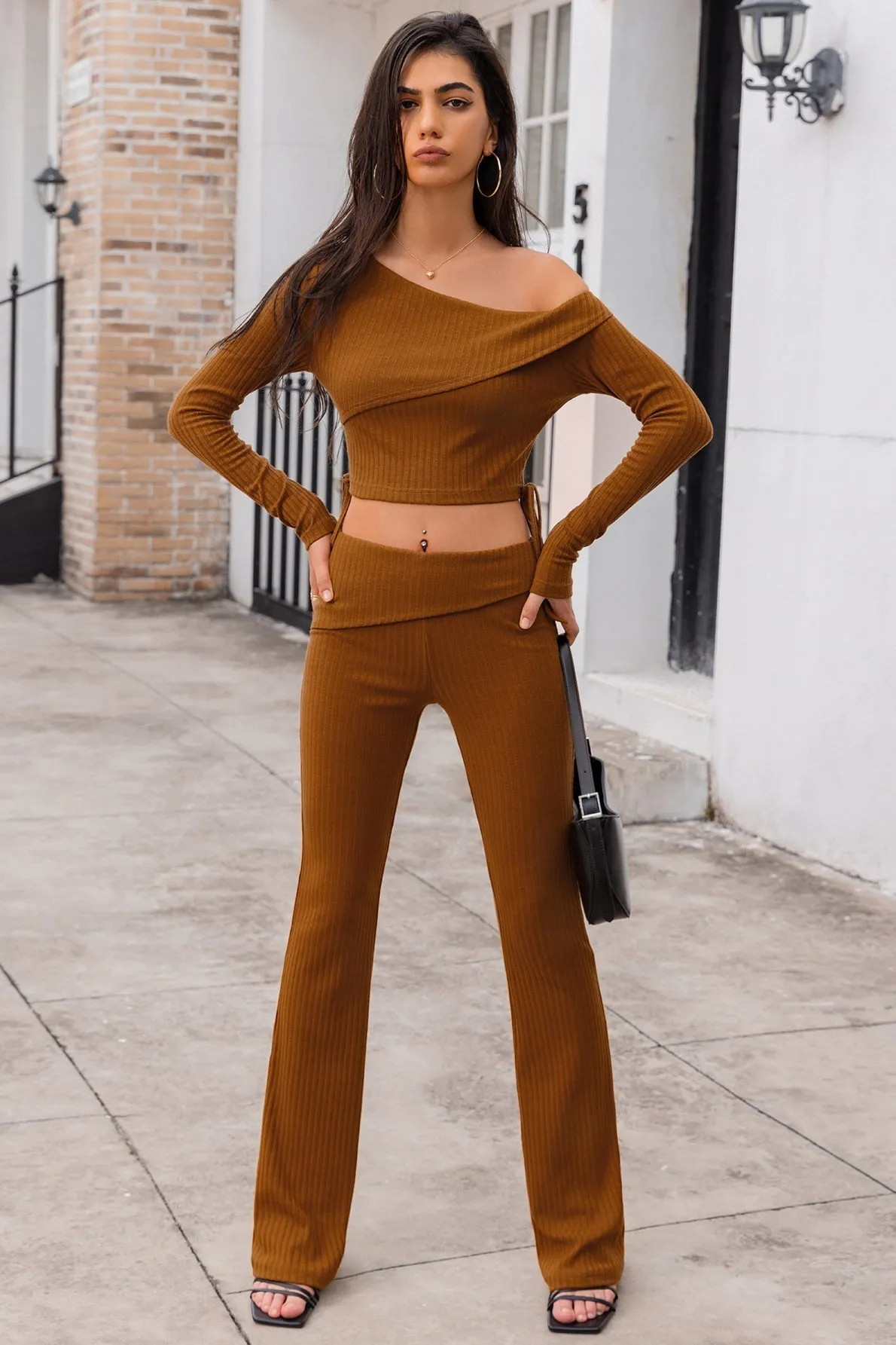 Asymmetrical Neck Ribbed Crop Top