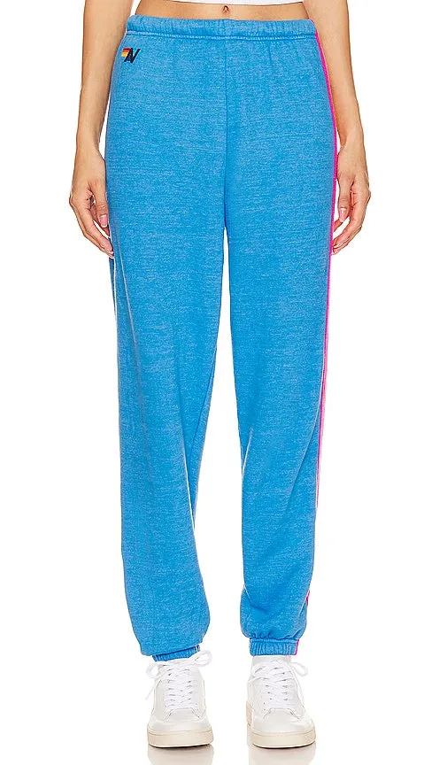 Aviator Nation X Revolve 5 Stripe Sweatpant in Blue