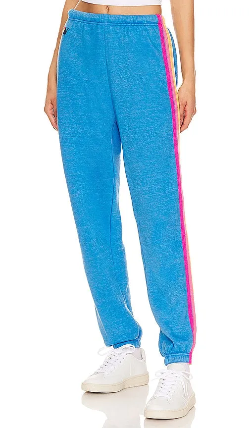 Aviator Nation X Revolve 5 Stripe Sweatpant in Blue