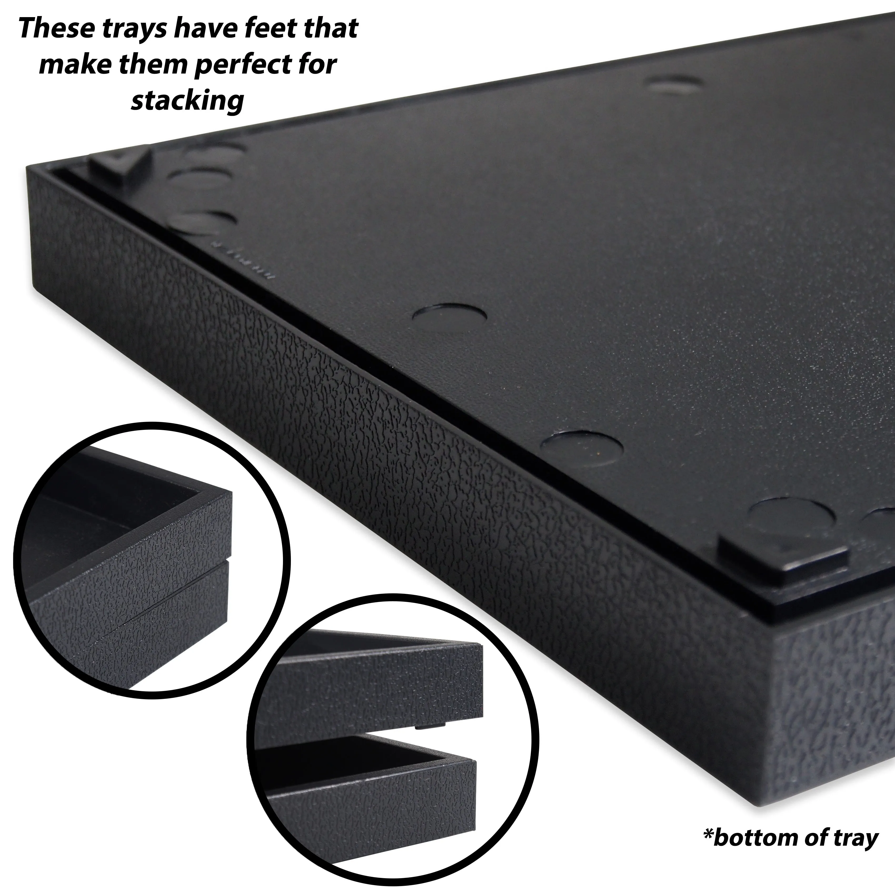 Black 1"H Standard Stackable Plastic Utility Trays - 14 3/4'' x 8 1/4'' x 1''H
