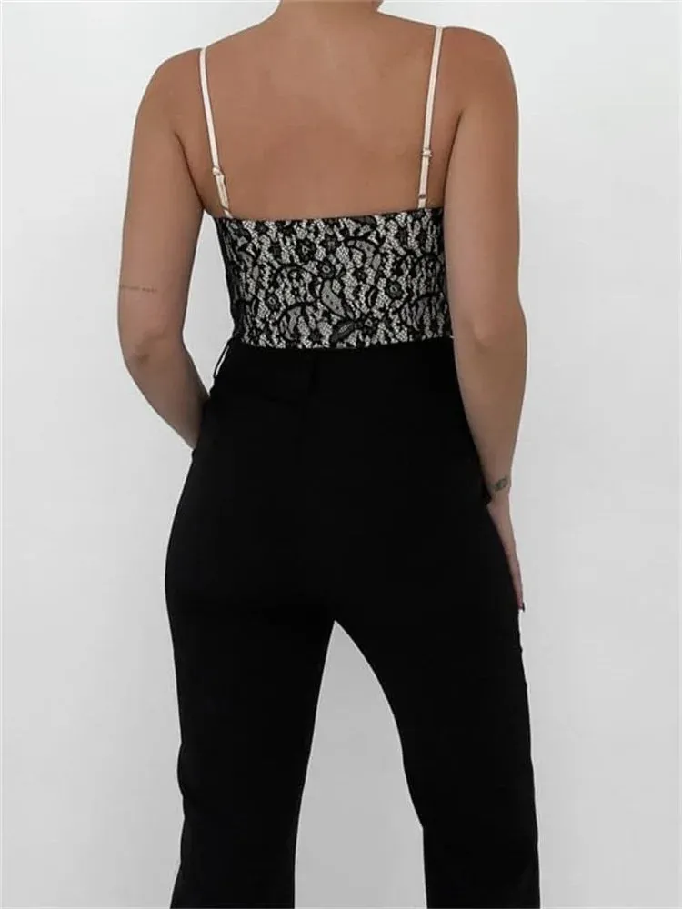 FashionSierra - 2024 Camis Lace Floral Patchwork Sleeveless Backless Tank Summer Mini Vest Cropped Corsets Streetwear  Crop Tops