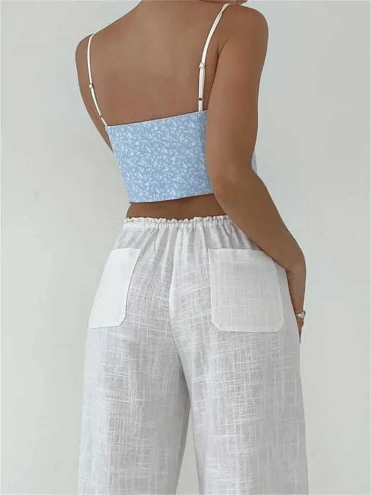 FashionSierra - 2024 Camis Lace Floral Patchwork Sleeveless Backless Tank Summer Mini Vest Cropped Corsets Streetwear  Crop Tops