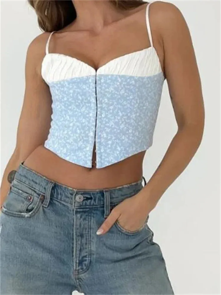 FashionSierra - 2024 Camis Lace Floral Patchwork Sleeveless Backless Tank Summer Mini Vest Cropped Corsets Streetwear  Crop Tops