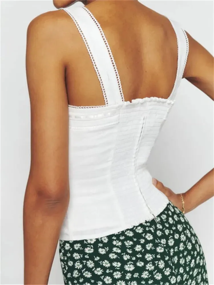FashionSierra - 2024 Floral Print Bow Tank Girls Fairy Grunge Y2K Aesthetic Slim Fit Mini Vest Chic Streetwear Crop Tops