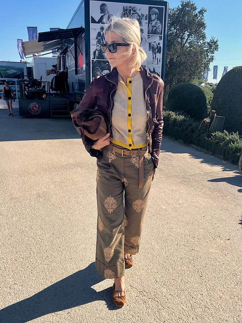 PANTS ALDA CROPPED "EMBROIDERED OLIVE"
