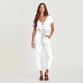 Single-breasted all-match cropped jumpsuit