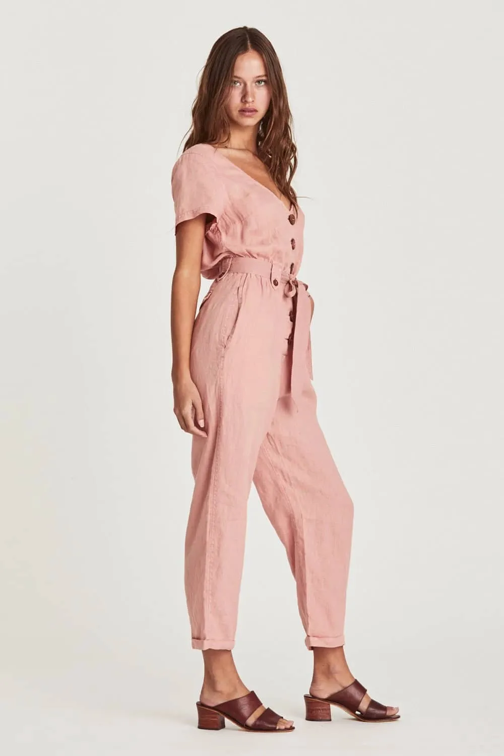 Single-breasted all-match cropped jumpsuit