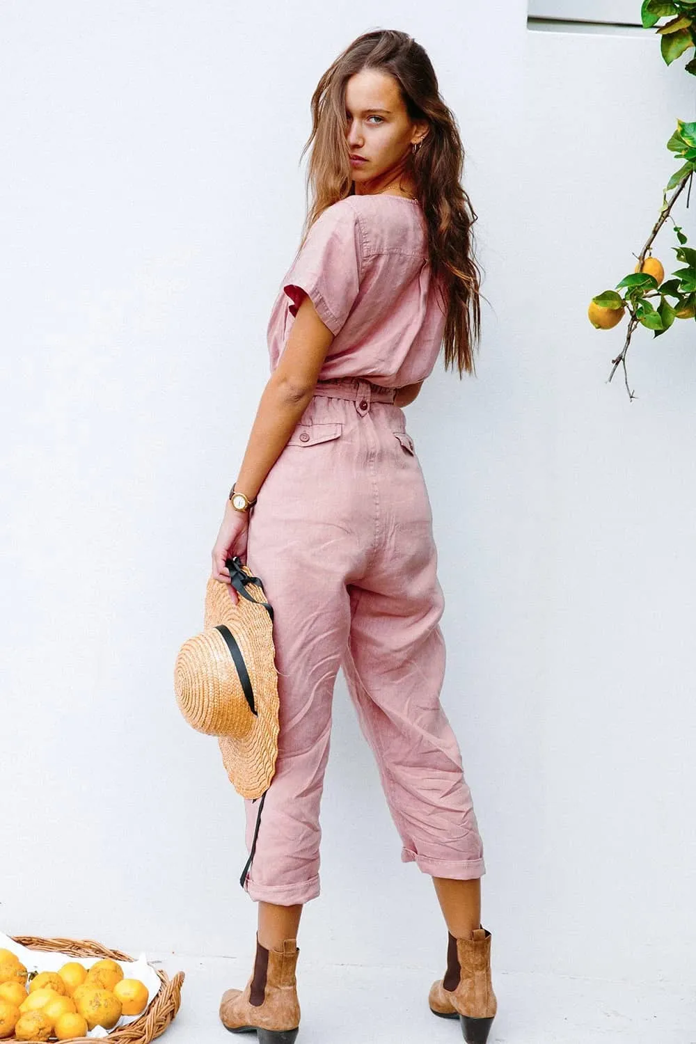 Single-breasted all-match cropped jumpsuit