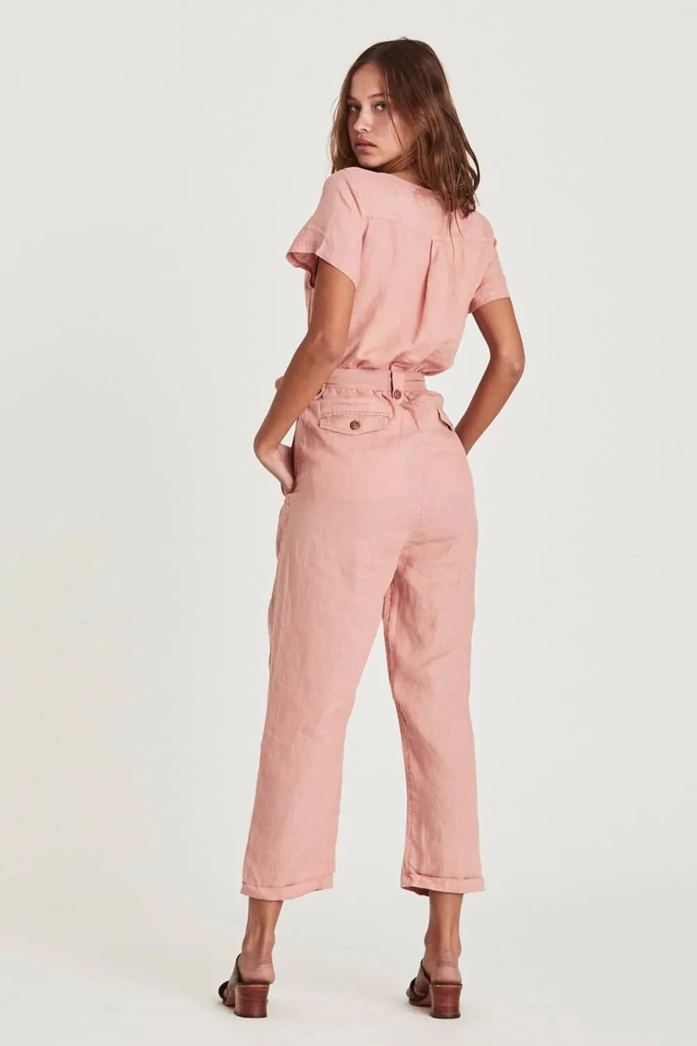 Single-breasted all-match cropped jumpsuit