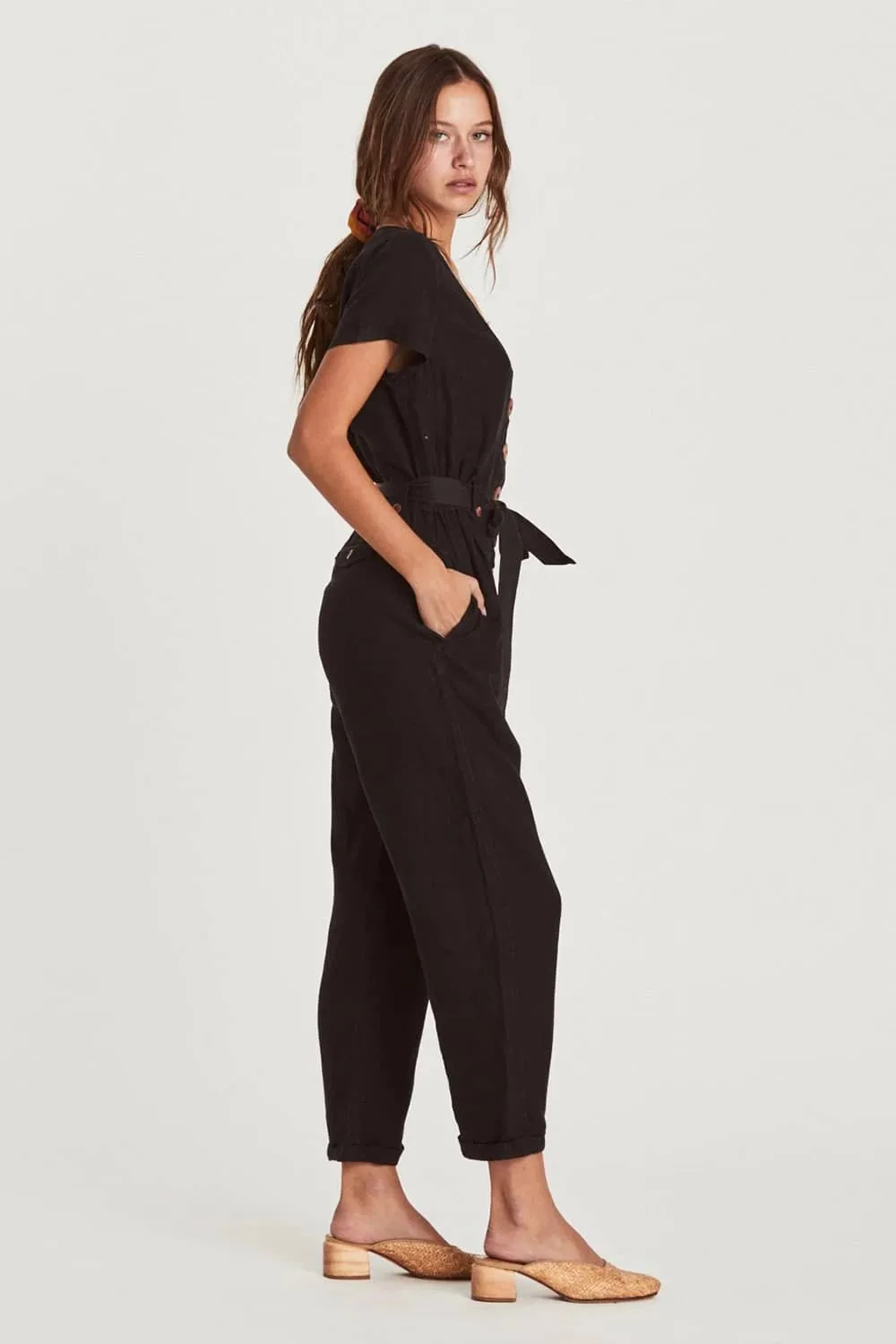 Single-breasted all-match cropped jumpsuit