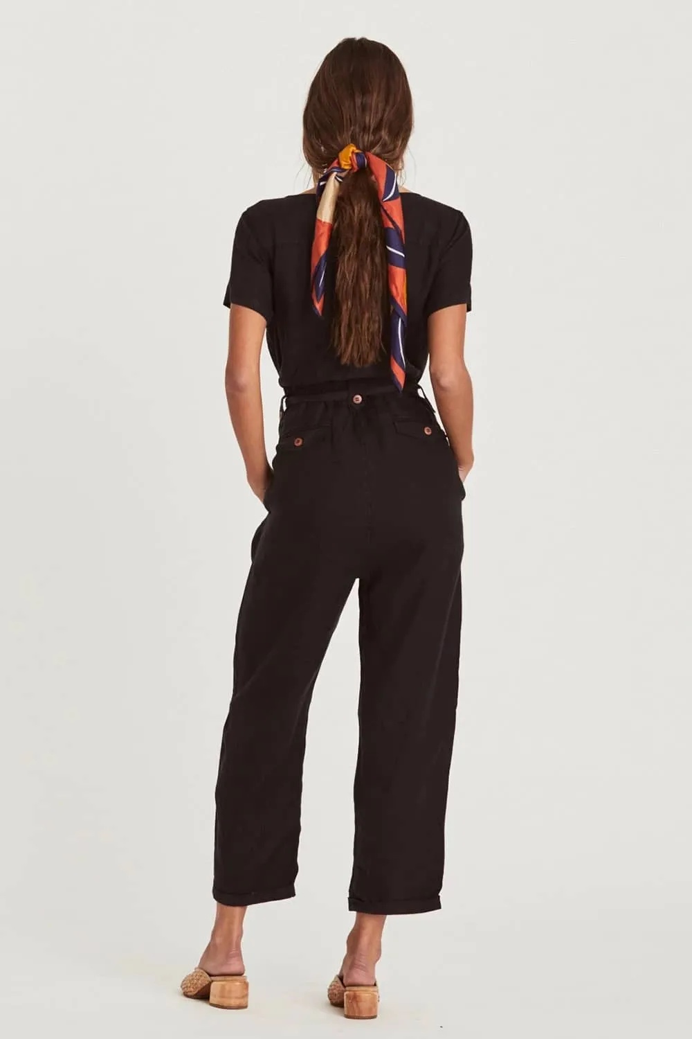 Single-breasted all-match cropped jumpsuit