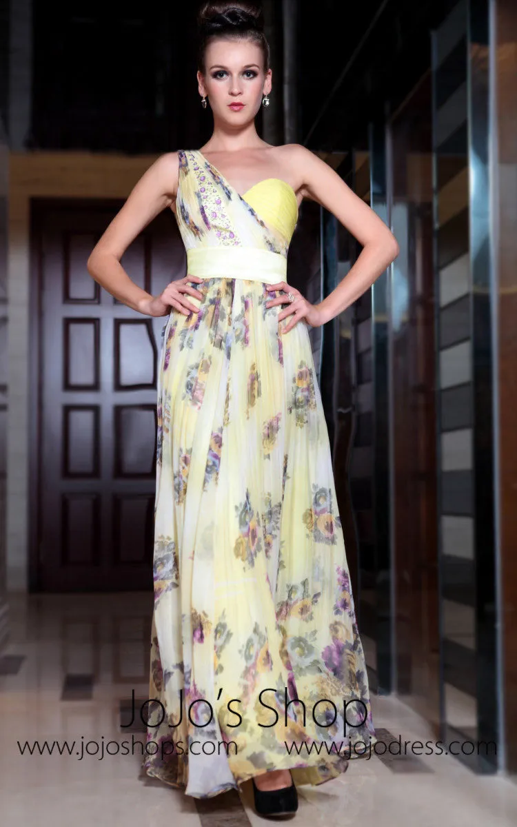 Yellow Multicolor Grecian One Shoulder Evening Dress